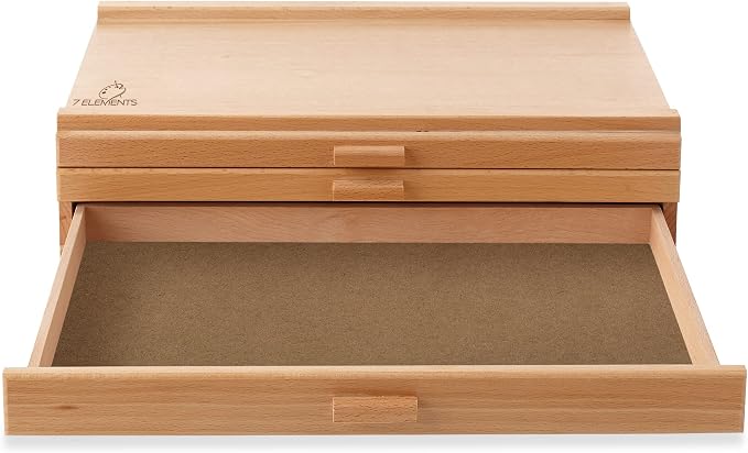 7 Elements 3 Drawer Wooden Artist Storage Supply Box for Pastels, Pencils, Pens, Markers, Brushes and Tools