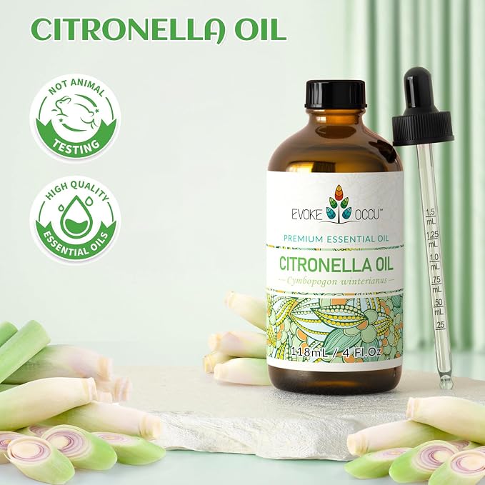 EVOKE OCCU Citronella Oil for Diffuser & Air Freshening | Add to Spray for Indoor & Outdoor Freshness, Ideal for DIY Cleaning Soap & Candle Making - 118mL / 4 fl oz