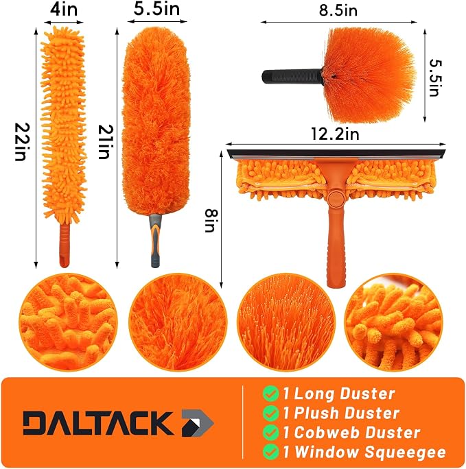 20 Foot High Dusters for Cleaning with 3-12 Foot Heavy Duty Extension Pole | High Reach Duster, Extendable Reusable Cobweb, Feather, Ceiling Fan Cleaner Duster, Window Squeegee Kit