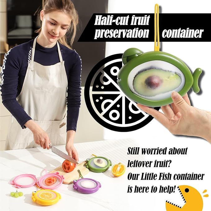 Silicone Food Storage Containers, 4Pcs Avocado Saver Produce Holder | Keep avocados fresh! Reusable Onion Storage for tomato, lemons, garlic & potato. Fresh fruit fridge organizers.