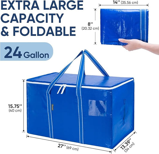 BALEINE 2-Pack Oversized Moving Bags with Reinforced Handles, Heavy-Duty Storage Tote for Clothes, Moving Supplies (Royal Blue, 2-Pack)
