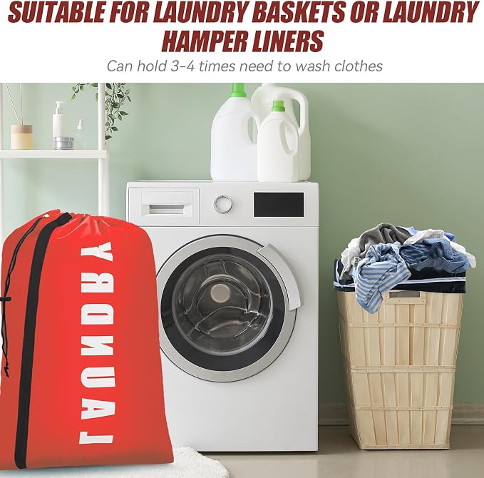 Heavy Duty Laundry Bag with Strap,2 Pack Travel Laundry Bags for Dirty Clothes,24" x 36" Large Laundry Bag for Traveling,Camping,Dorm (Black + Red)