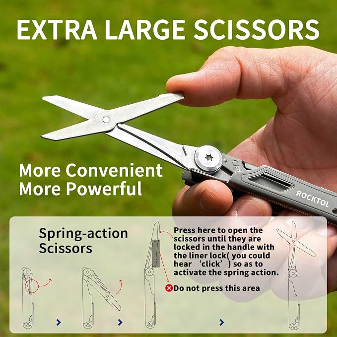 Pocket Multitool ST02, VG-10 Blade, 12-in-1 Multi tool Knife,Titanium-Plated Handle,Pocket Clip,Large Scissors, Multi-tool for Camping, Hiking, Survival, EDC Gadget for Men