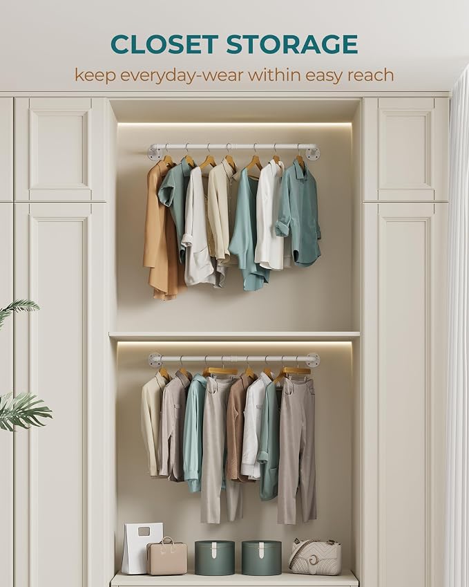 OROPY 38.4" Industrial Pipe Clothes Rack Wall Mounted, Heavy Duty, 2 Pack | Heavy Duty Iron Pipe Clothing Garment Rail, Multi-Purpose Clothing Hanging Rod for Laundry Room and Closet Storage, White