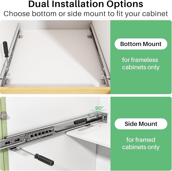 Pull Out Cabinet Organizer, Soft Close Wooden Slide Out Drawers for Pots and Pans, Full-extension Roll Out Shelves for Kitchen Cabinets, Pantry Organization, Bottom & Side Mount(12"W X 21"D x 3.4''H)