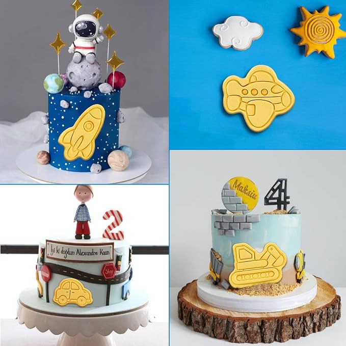 Transportation Vehicle Cookie Cutters With Plunger Stamper,8 Piece Transportation Theme Embossing Cutter For Fondant Biscuit Pastry Cheese Baking
