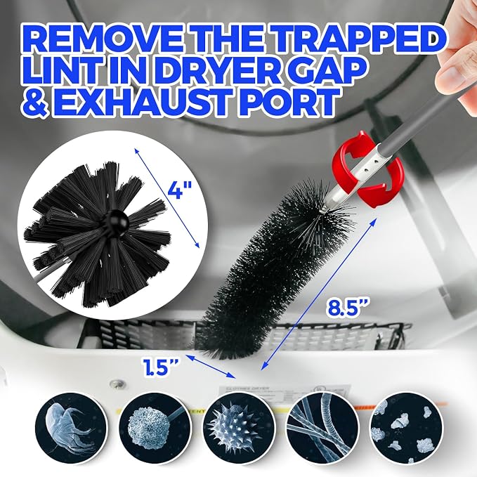 Holikme 15 Feet Dryer Vent Cleaner Kit, Lint Remover, Extends Up to 15 Feet, Synthetic Brush Head, Use with or Without a Power Drill,Gray