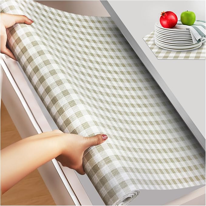 Beautysaid Shelf and Drawer Liner for Kitchen Cabinet Non Adhesive Non Slip | Shelf Paper Waterproof Washable Thickened for Dresser Pantry Shelve Bathroom Protector Liner(Checkered,23.6 in x 30 FT)
