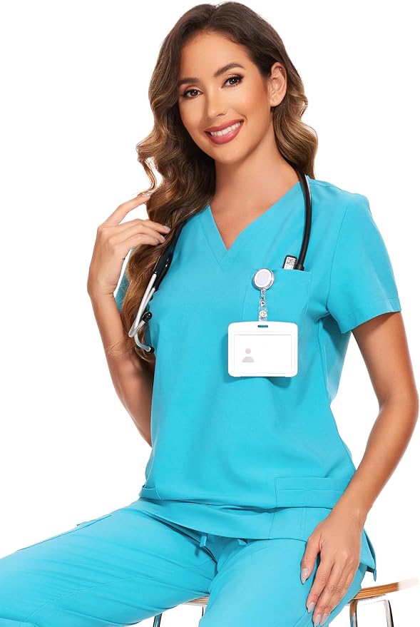 Scrubs Tops for Woman - Soft Stretch, V-Neck Tops | 3 Pockets, Side Split Design, Short Sleeve, Breathable & Lightweight Nursing Shirt, Easy-Care Fabric for All-Day Comfort