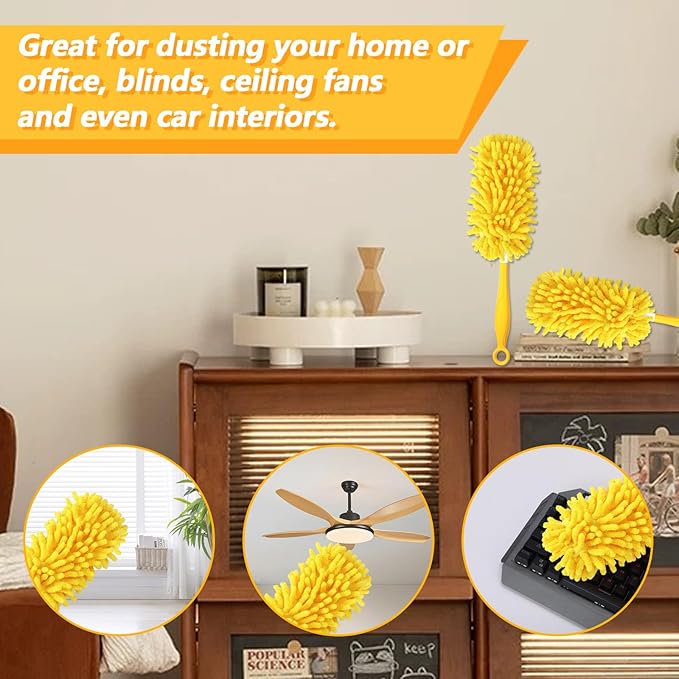 Reusable Chenille Duster Refill Compatible with Swiffer Duster | 360 Heavy Duty Dusters Refills - Washable Microfiber Ceiling Fan Duster for Swiffer Dusters, 8 Pack(Handle is Not Included)