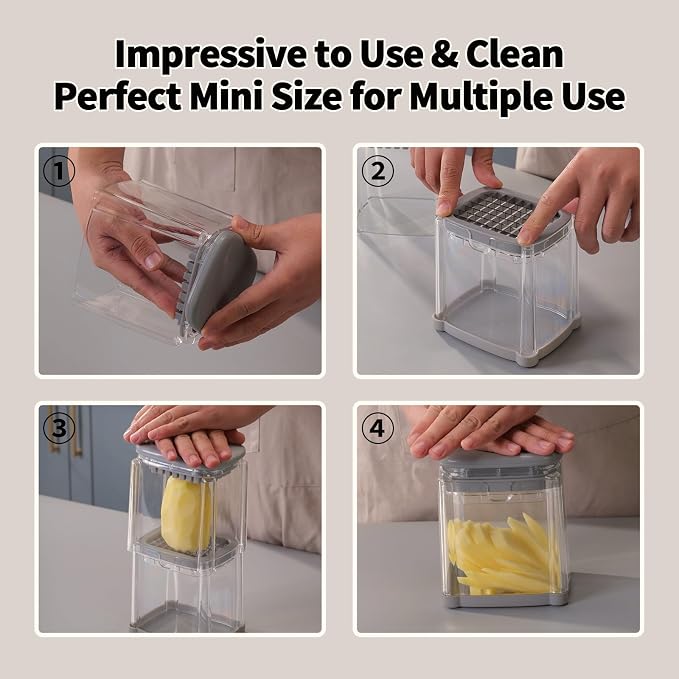 French Fry Cutter, Solucky Potato Onion Cutter, Professional Homestyle Vegetable Chopper Dicer, Great for Potatoes Carrots Cucumbers Zucchini Pepper (Fog Gray)