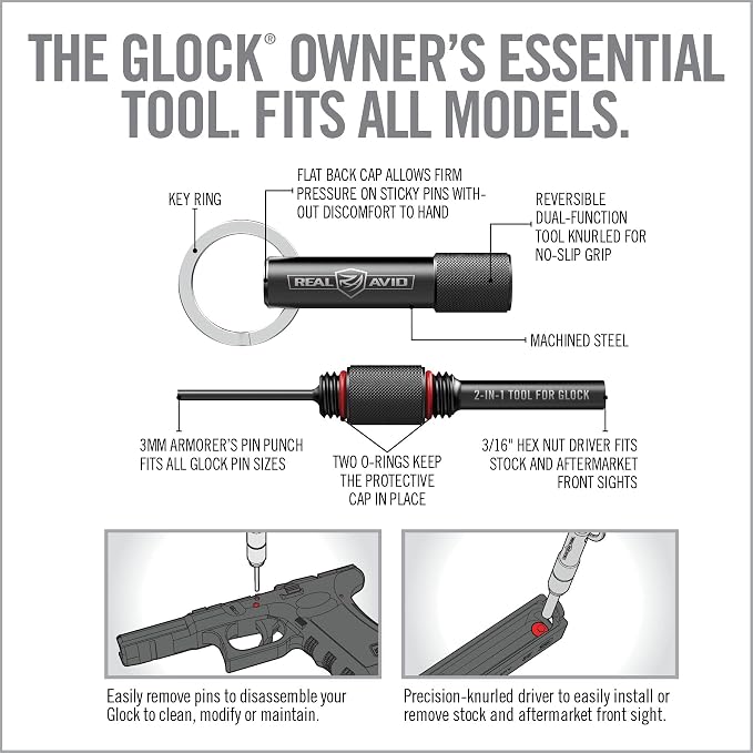 Real Avid Glock Accessories - Choose Between 2-in-1 Tool, 4-in-1 Tool or Pro Pack for Glock (Features Gun Mat, 2-in-1 Tool Cleaning Kit & Mag Tool)