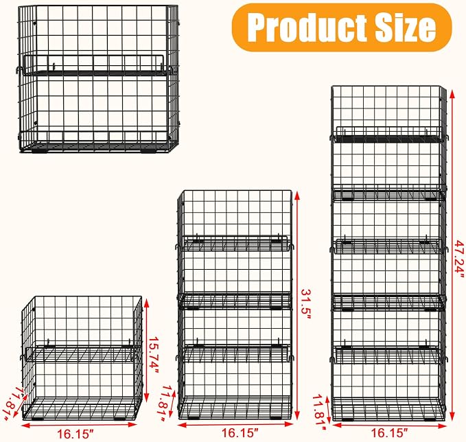 JKsmart 6-Tier Stackable Wire Basket, Can Organizer for Pantry Kitchen, XXL Metal Storage Shelves with Dividers & Handles, Easy Assembly Space Saving Storage Bins for Snacks Fruits Veggies