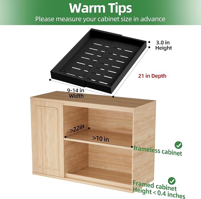 PAKETA 4 Pack Expandable Pull Out Cabinet Organizer,21" Deep | Pull Out Drawers for Cabinets with width from 9" to 14",Sliding Drawers for Cabinets with Upgrade 3 Slide Rails,hold 65 lbs