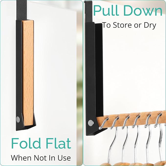 TERRA HOME Over The Door Coat Rack: Portable Folding Travel-Friendly Over The Door Clothes Hanger and Laundry Hanger, Ideal for Compact Spaces and On-The-Go Use - 2PCS (Black)