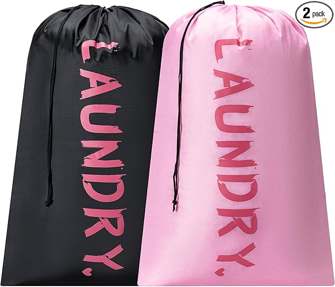 2 Pack Travel Laundry Bag,28" x 40", Extra Large Dirty Clothes Organizer | Machine Washable with Drawstring, Holds 3-4 Loads of Laundry,Fit a Laundry Hamper or Basket Travel Essentials