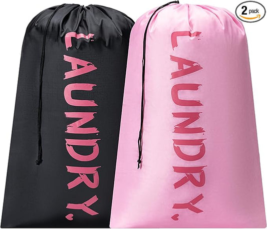 2 Pack Travel Laundry Bag,28" x 40", Extra Large Dirty Clothes Organizer | Machine Washable with Drawstring, Holds 3-4 Loads of Laundry,Fit a Laundry Hamper or Basket Travel Essentials