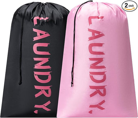 2 Pack Travel Laundry Bag,24" x 36", Extra Large Dirty Clothes Organizer | Machine Washable with Drawstring, Holds 3-4 Loads of Laundry,Fit a Laundry Hamper or Basket Travel Essentials