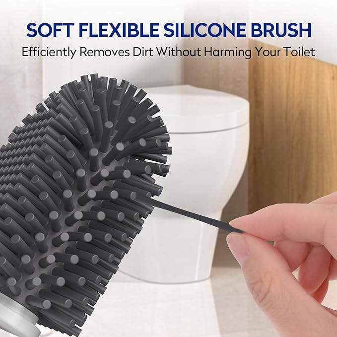 Dark Gray Toilet Bowl Cleaner Set - Silicone Toilet Brush and Holder for Deep Cleaning