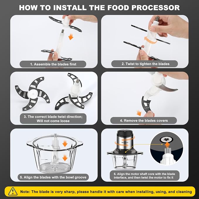 Food Processor, Meat Grinder Vegetable Chopper for Home Use, Sovyime Small Food Chopper with 2 Bowls(8 Cup) & 2 Bi-Level Blades. 350W Electric Meat Chopper for Onion, Baby Food, Garlic, Nuts, Fruit