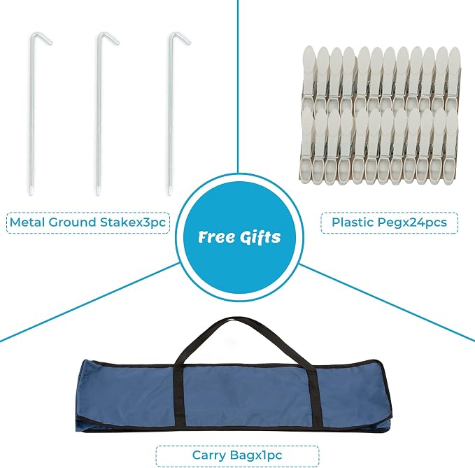 JS HANGER Drying Natural Clothes Airer Outdoor Portable 4-arm Aluminum Drying Rack w/Ground Stake, Carry Bag, 28-Lines with 65 ft. Umbrella Clothesline