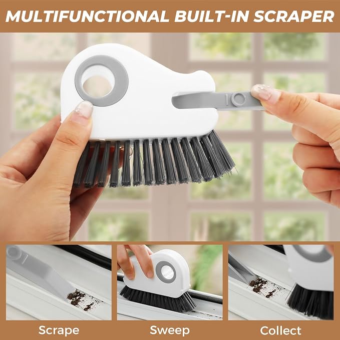 6Pcs Window Track Cleaner with Hard Bristle Brush & Scraper, 2-in-1 Groove Cleaning Tool for Sliding Door Tracks, Window Sills, and Seal Crevices