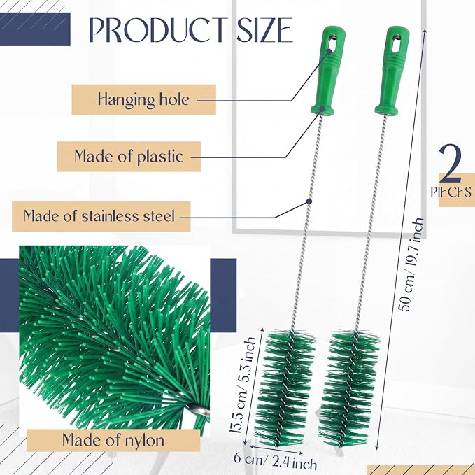 Baderke 2 Pieces Drain Brush Pipe Cleaning Tube Brushes 19.7 Inch Plastic Shower Pipe Flexible Cleaning Tool (Green,19.7 x 2.4 Inch)
