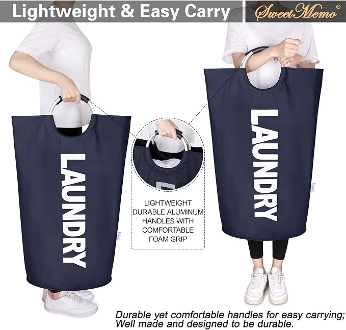 Large Laundry Basket, Laundry Hamper Bag with Handles, 95L Navy Blue | Freestanding Tall Dirty Clothes Hamper, Collapsible and Portable Laundry Bin for Dorms and Bedrooms, Thick, Sturdy Fabric