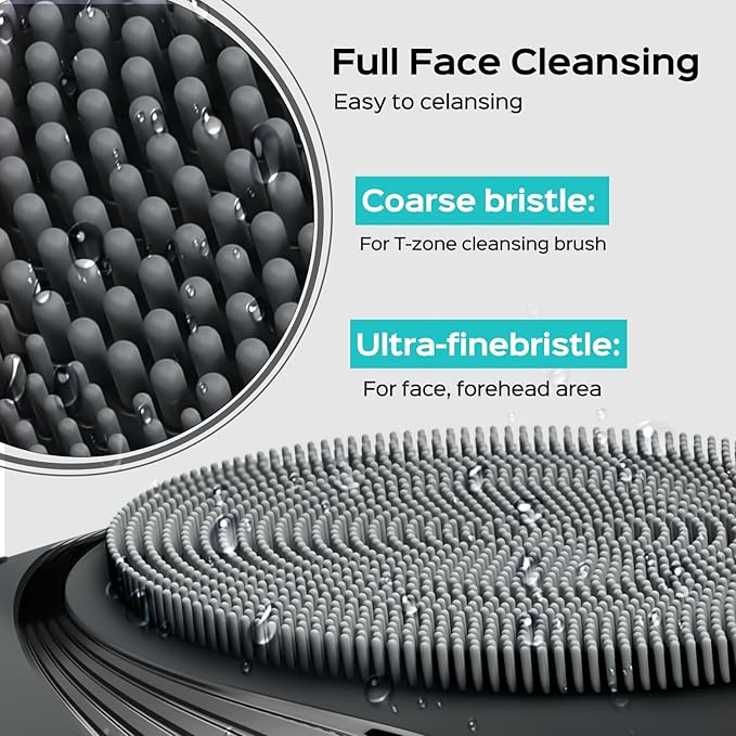 COSLUS FBS01 Facial Cleansing Brush Face Scrubber, Compact for Travel | Rechargeable, Gentle Silicone, 5 Cleansing Modes, Deep Cleaning for Men & Women, Removing Blackhead Exfoliating, Grey