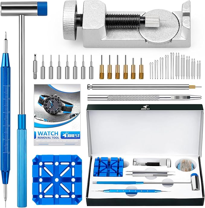 JOREST Watch Link Removal Tool Kit, Watch Band Tool for Watch Repair, Bracelet Adjustment, Replacement and Resizing, Watch Strap Link Remover, with 10 Spring Bars, 10 Pins, User Manual