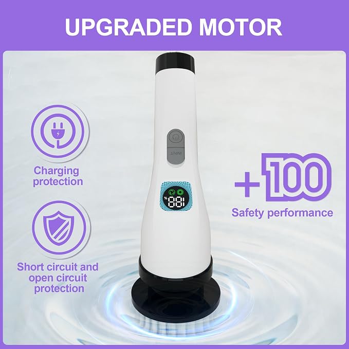 Electric Spin Scrubber for Cleaning - Bathroom Floor Shower Scrubber with Long Handle Cordless Handheld Power Spin Brush, IPX7 8in1 400RPM LED-Screen Fast Charging