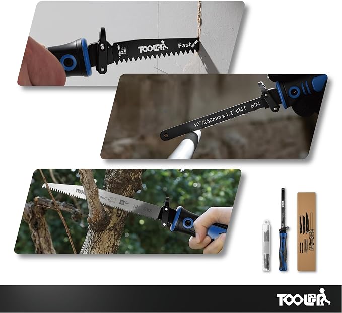 8-In-1 Multi Blades Hand Saw, Drywall, Hacksaw, Jab Saw & Wood Cutter Tool | Blade Quick Change Mechanism, For Cutting Drywall, Wood, Metel, Plastic, Plywood. Lightweight manual saw. Blue Handle