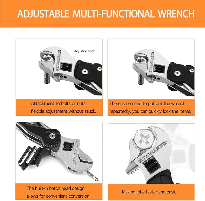 14-in-1 Adjustable Wrench Multitool EDC, Compact Multi Tool with Pliers, Knife, Saw, Screwdrivers, 30Cr13 Stainless Steel Tool for Home Repair, DIY, Camping, Hiking, and Outdoor Use