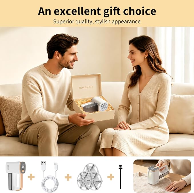 Eilveey Fabric Shaver Rechargeable Lint Remover with 3 Extra Blades & Light | Electric Lint Shaver 3 Speed Adjust, 9000 RPM Sweater Defuzzer, Pilling Remover for Clothes Furniture Couch Upholstery