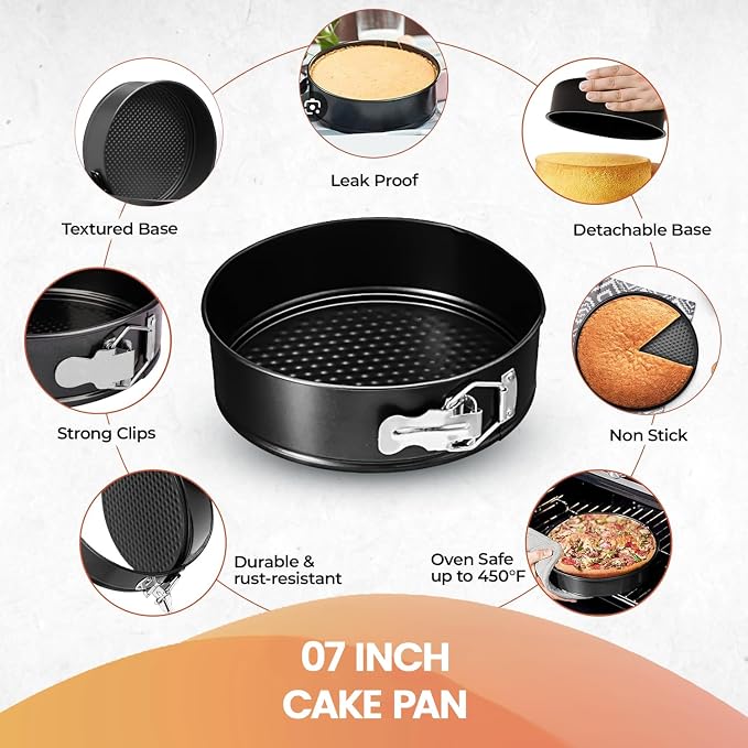 RFAQK 7 Inch Non-Stick Springform Pan for Cheesecake - Leakproof Cake Pan with 30 Pcs Parchment Paper - Baking Accessories for Instant Pot 6, 8 Qt Pressure Cooker