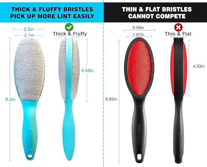 3 Pack, 3 Colors, Lint Brush for Clothes, Furniture, Double Sided Pet Hair Remover Brush, Reusable Cleaner for Dog Cat Hair, Couch, Magic Velvet Lint Brush