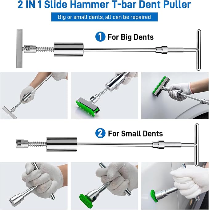 97pcs Dent Puller Kit, Car Dent Puller for Dent Removal, Paintless Dent Removal Kit with Golden Lifter, Bridge Puller, Slide Hammer T-Bar, Dent Remover Tool for Car Refrigerator Door Ding Repair