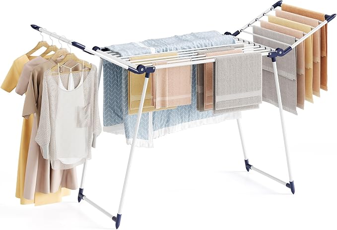 APEXCHASER Clothes Drying Rack, Large Capacity Drying Rack, 69" L, White | No Assembly, 69" X 22.4" X 40", 37lbs Hold, Foldable Drying Rack Clothing, Sturdy Metal Frame, Laundry, Indoor & Outdoor Use
