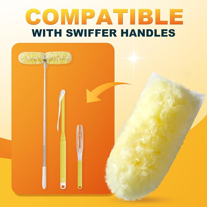 JOYMOOP Scented Telescopic Duster kit, 3FT Extendable Handle (Yellow) + 24 Yellow Refills for Swiffer Feather Duster,Easy Cleaning for Ceilings, Ceiling Fans, Blinds, Vents & Shelves