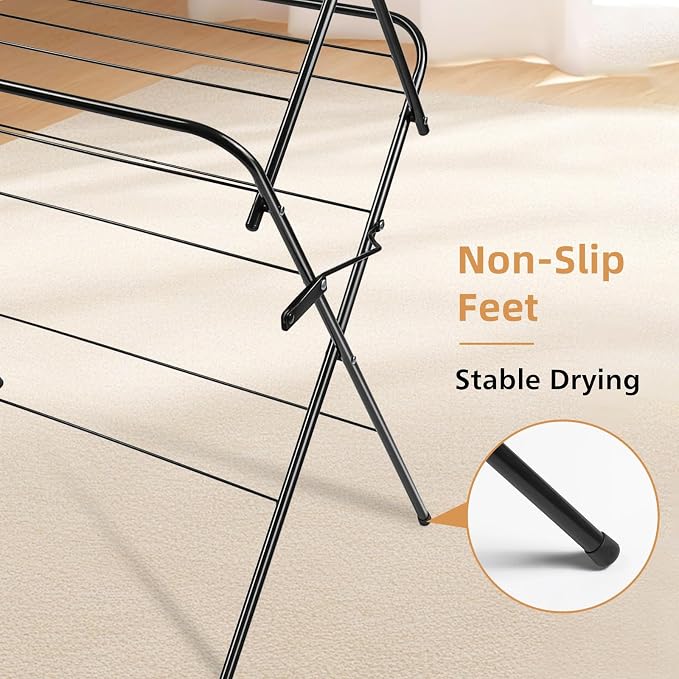 Foldable Clothes Drying Rack Laundry Drying Rack Black | Collapsible Use for Indoor & Outdoor | Space Saving | 54"x24"x17" | Easy to Assemble
