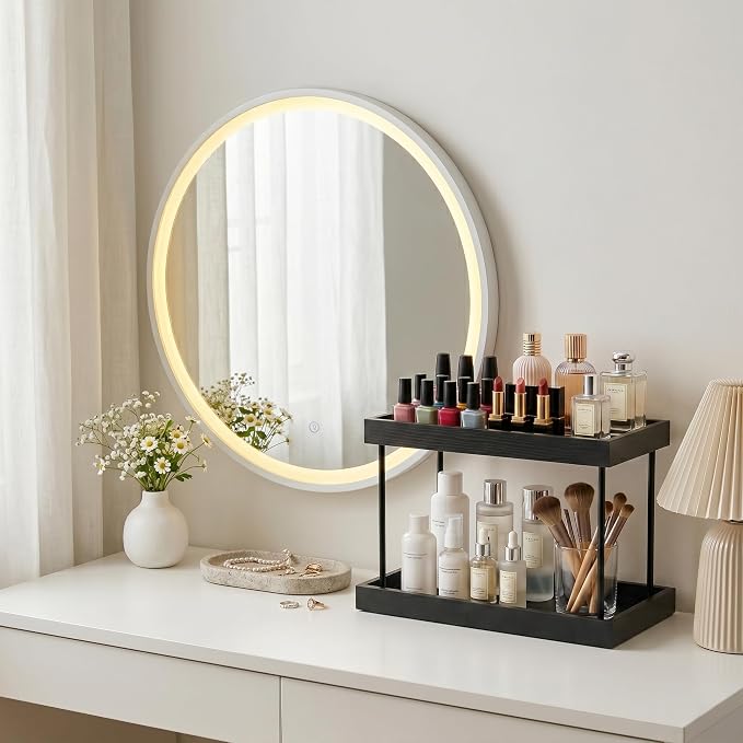 WOPITUES Bathroom Counter Organizer,2 Tier Perfume Organizer,Wooden Bathroom Organizers and Storage for Makecup Perfume Skincare,Countertop Organizer in Kitchen,Bedroom,Coffee Bar,Black