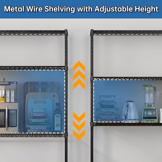 5 Tier Wire Metal Shelving: Adjustable Pantry Storage Shelves, NSF Bakers Rack Heavy Duty Garage Shelving Unit, Utility Shelf Organizer for Closet, Kitchen, 72" H x 36" W x 14" D, Black