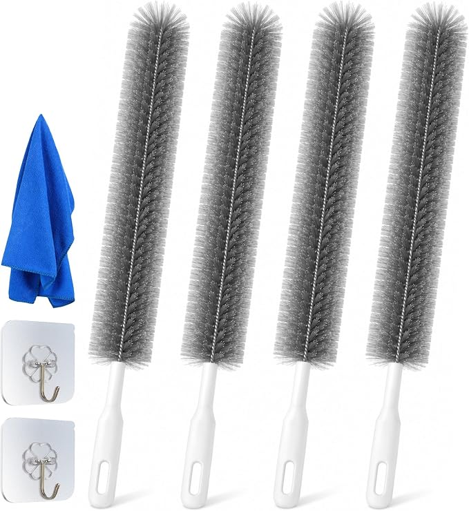 Bendable Microfiber Duster for Cleaning, Fan Cleaning Brush with Flexible Head, Reusable Fan Duster for Ceiling Fans, Blinds & Air Vents, Washable Dust Clean Brush for Home, Office & Car (Gray,4PCS)