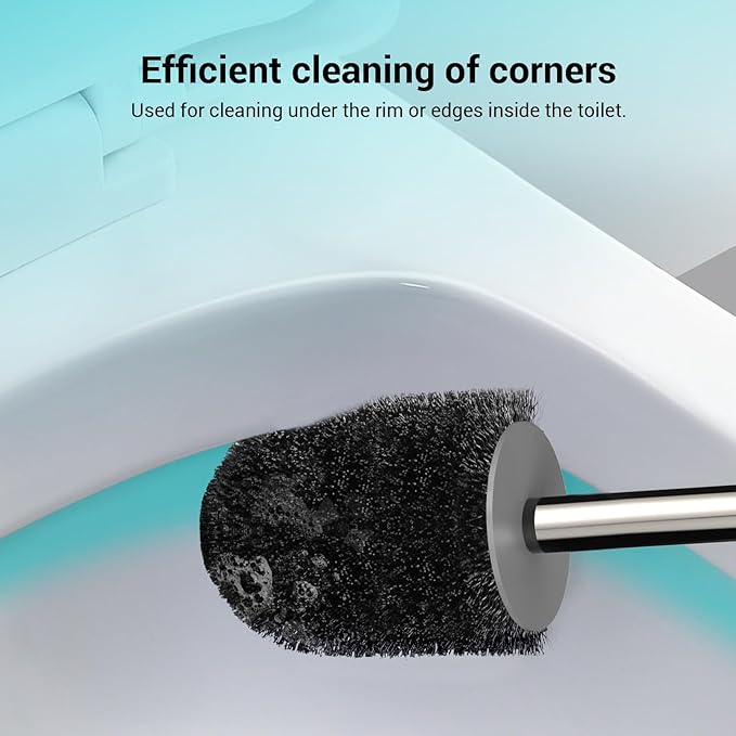 Toilet Brush and Holder Set, 2 Pack with Stainless Steel Handle Toilet Bowl Brush, Compact Toilet Scrubber Brush for Deep Cleaning Bathroom Restroom, Easy to Assemble White & Gray