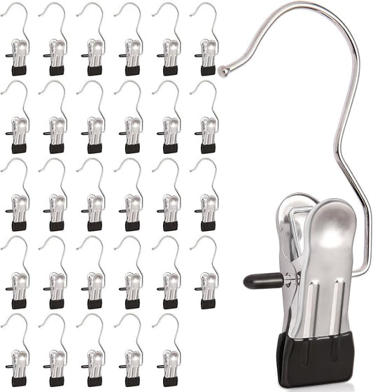30 Pack Heavy Hanger Clips for Closet, Laundry Hooks Hanging Clips with, Clothespin for Clothes Pants,Clothes Pins Multi-Purpose Clip Big Hangers & Pants Clip Hangers for Hats Socks Towels Travel