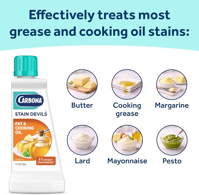 Carbona Stain Devils #5 (1.7 Fl Oz), Targeted Spot Cleaner for Fat & Cooking Oil Stains, Safe on Skin & Washable Fabrics