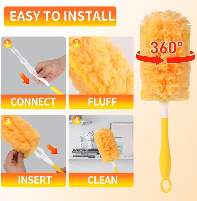 360 Heavy Duty Duster Refills for Swiffer Duster,30 Count with 1 Handle | 1 Handle, 4X Microfibers,360° Multi Surface Dusters,Unscented Disposable Duster Refills for Cleaning