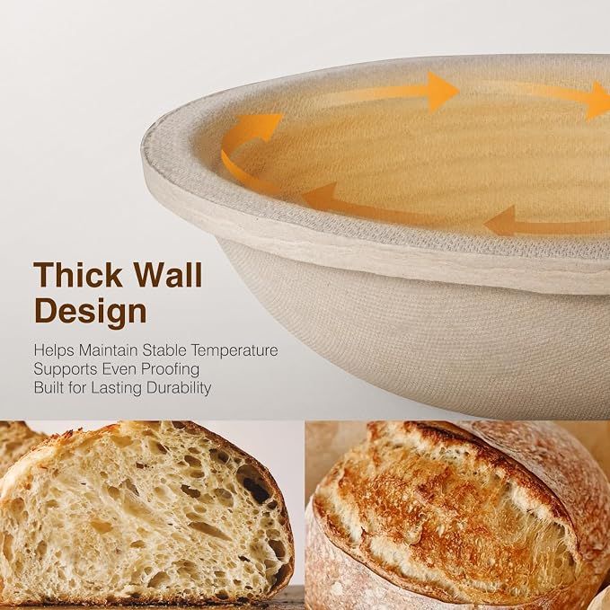 BAVIFY Sourdough Starter Kit, Banneton Bread Proofing Baskets Set, Sourdough Bread Baking Supplies Making Tools with Dough Scraper, Whisk, Bread Lame, Recipe, Wood Pulp Banneton - 2 Round Gift Set