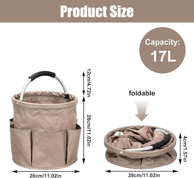 mumisuto Wearable Cleaning Caddy，Cleaning Supplies Organizer Foldable Basket Bucket Tool with Handle Cleaning Bag for Cleaning Professionals, Auto Detailers, Housekeepers (Khaki)