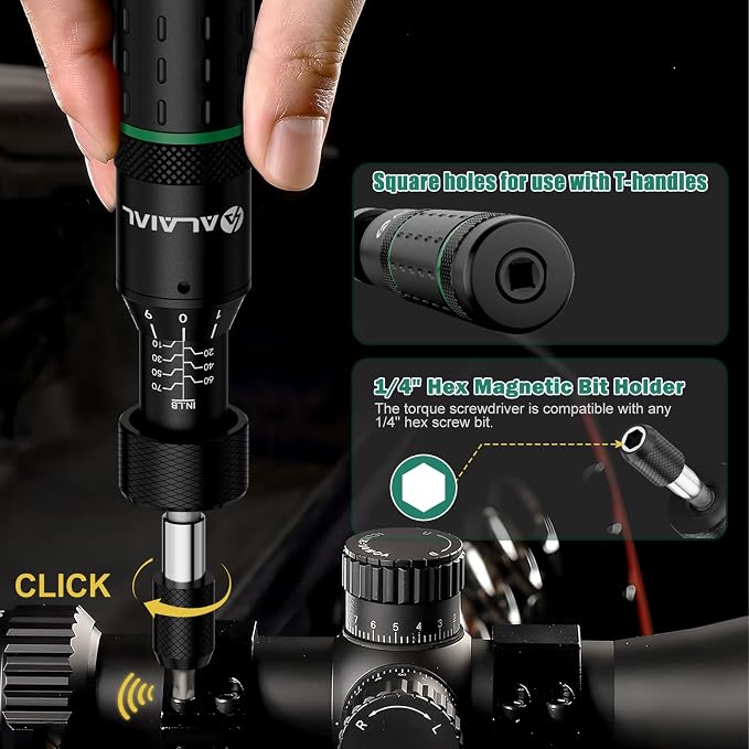 Torque Screwdriver Set 10-70 In-lb, Inch-Pound Torque Driver Kit | Adjustable, with S2 Steel Bits & Case, Prevents Over-Tightening for Scope Mounting, Electronics & Bicycle Maintenance, Red